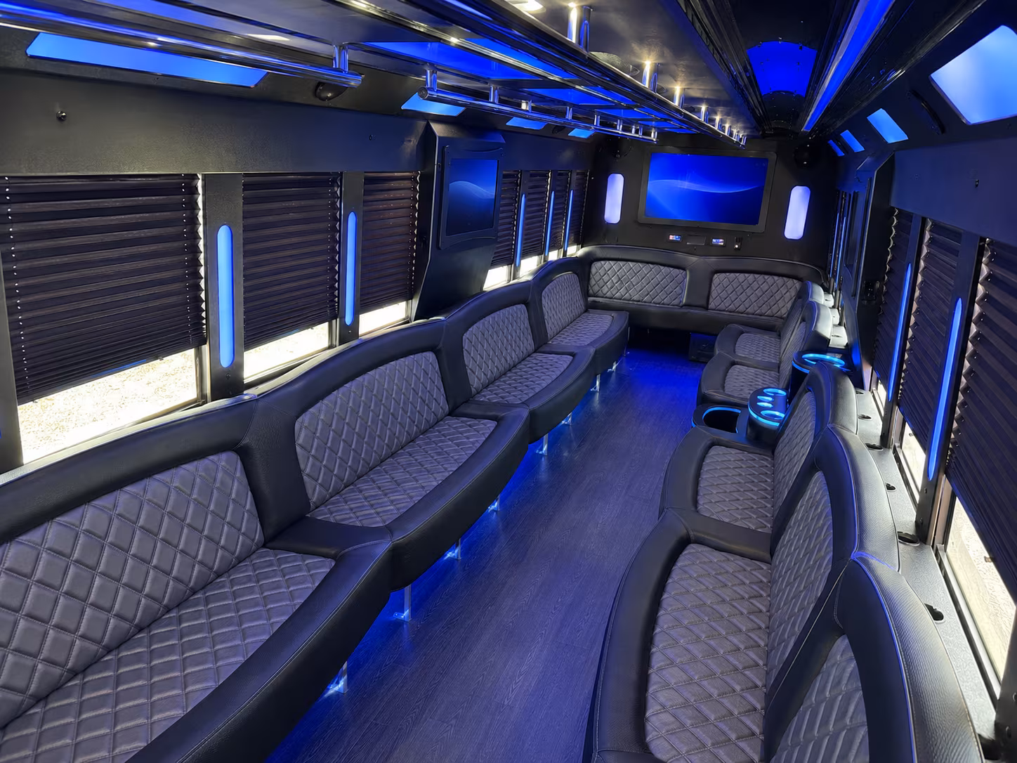 Passenger seating aboard a party bus rental serving Winston Salem