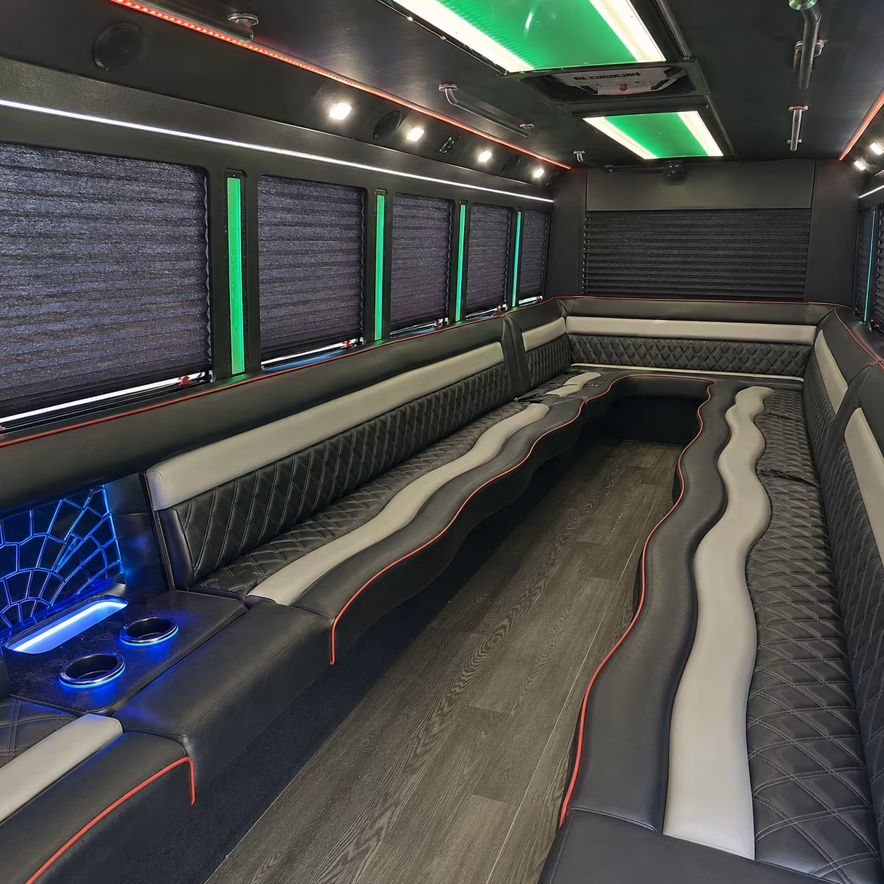 Interior of a party bus rental serving Winston Salem