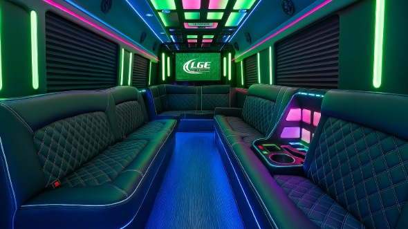 Interior of Winston Salem Party Bus Company's 20 Passenger Party Bus in Chapel Hill