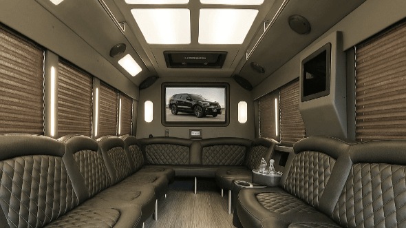 Interior of Winston Salem Party Bus Company's 25 Passenger Party Bus in Chapel Hill
