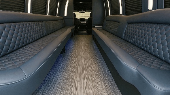 Interior of Winston Salem Party Bus Company's 25 Passenger Party Bus in Kannapolis