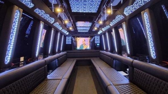 Interior of Winston Salem Party Bus Company's 25 Passenger Party Bus in Winston Salem
