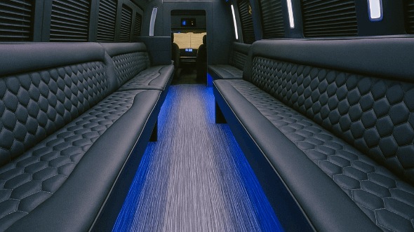 Interior of Winston Salem Party Bus Company's 28 Passenger Party Bus in Chapel Hill