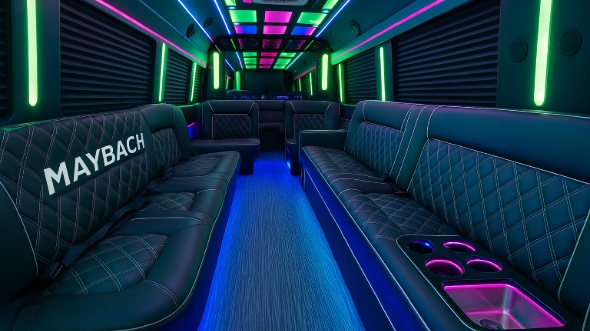 Interior of Winston Salem Party Bus Company's 28 Passenger Party Bus in Mooresville