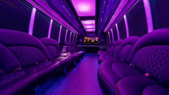 Interior of Winston Salem Party Bus Company's 50 Passenger Party Bus in Concord