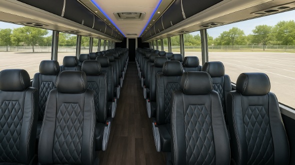 Interior of Winston Salem Party Bus Company's 51 Passenger Charter Bus in Winston Salem